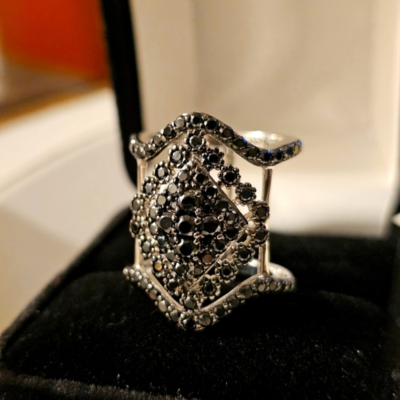 1.84 CTW Black Spinel BBJ 925 Sterling Silver Cocktail Ring Size 6 R1P22 - Picture 1 of 12